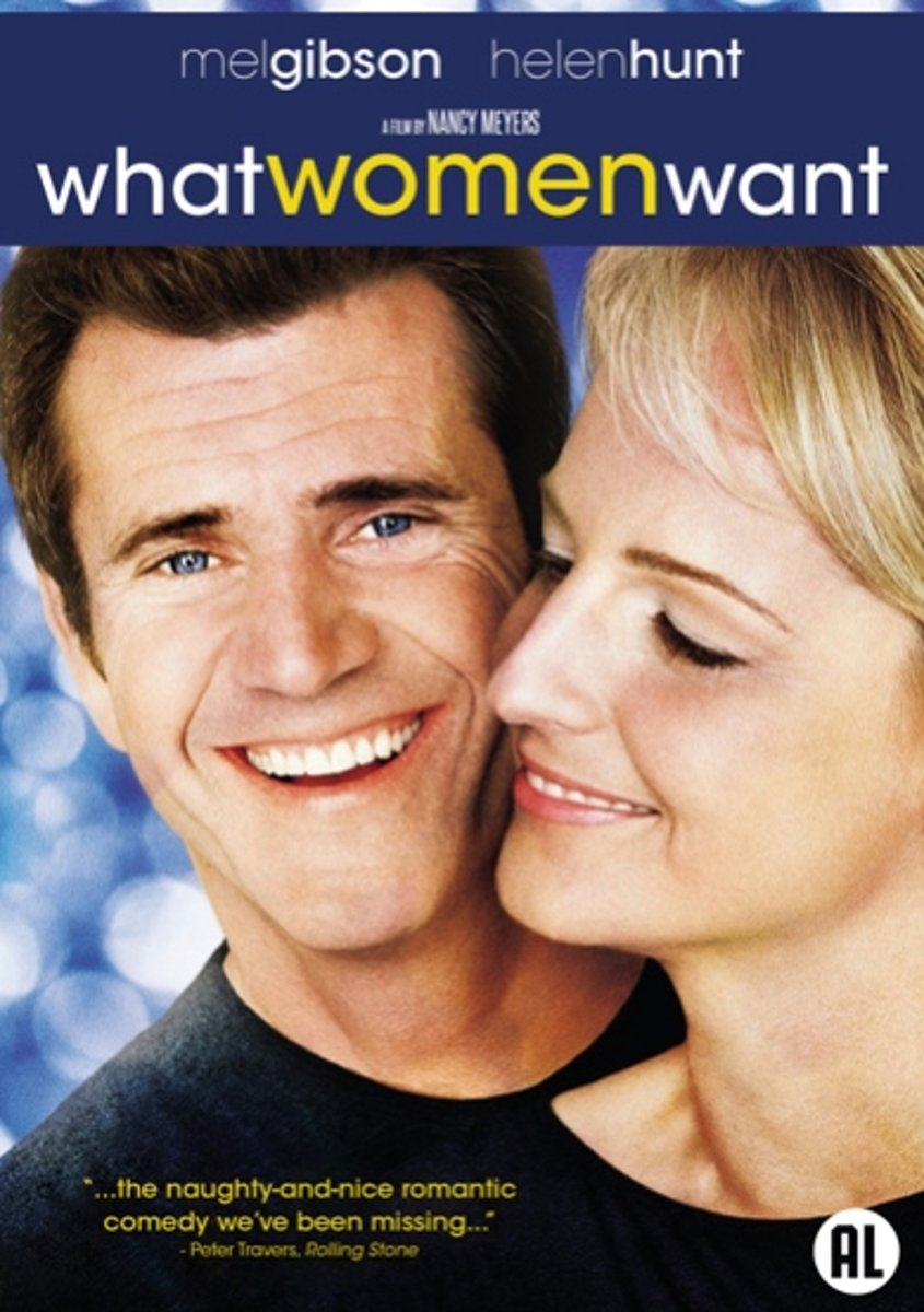 Filmposter voor What Women Want. Mel Gibson en Helen Hunt. Blauwe achtergrond.