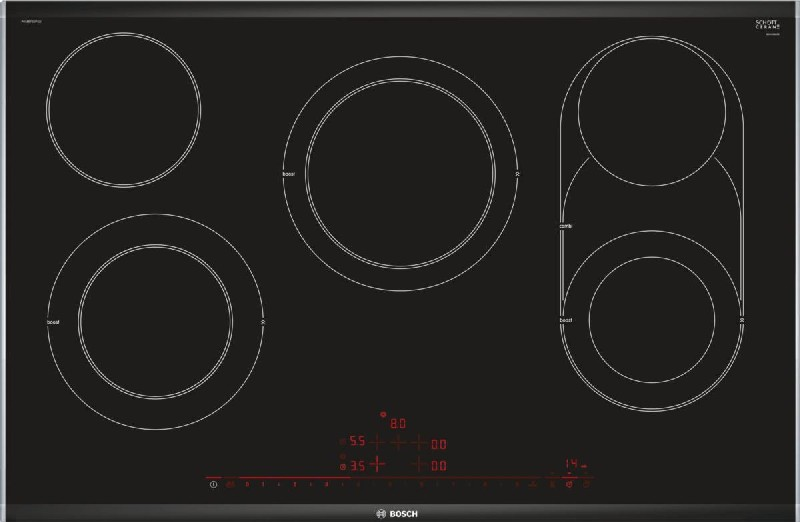 Encimera - Bosch PKM875DP1D, Vitrocerámica, Eléctrica, 5 zonas, 23 cm, Negro