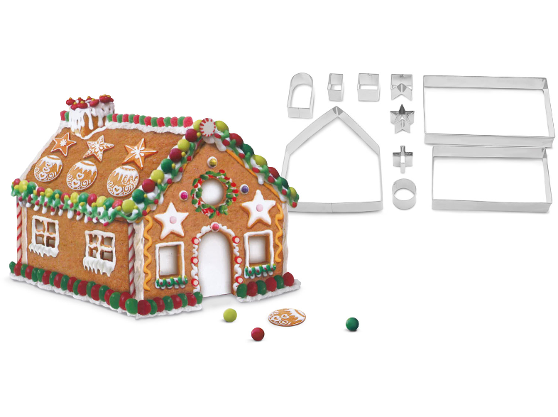 FAMILY CHRISTMAS 55990A Sütikiszúró forma, 3D mézeskalács házikó, 10 db-os