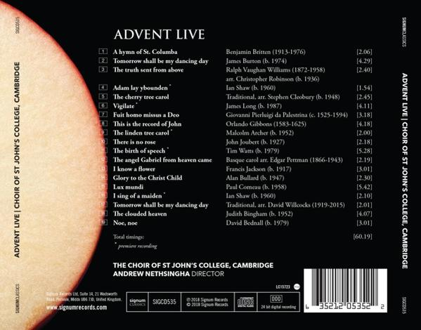 Cambridge Choir Of St John's College - Advent Live  - (CD)
