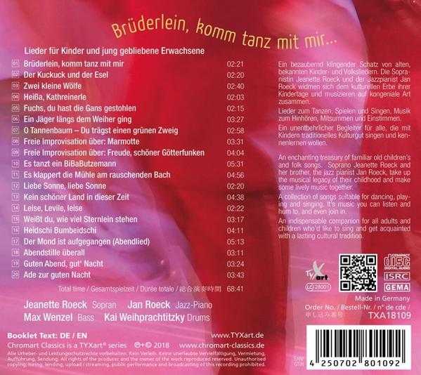 CD-Cover mit Text und Noten. Text enthält Songtitel und Credits. Der Hintergrund ist farbenfroh.