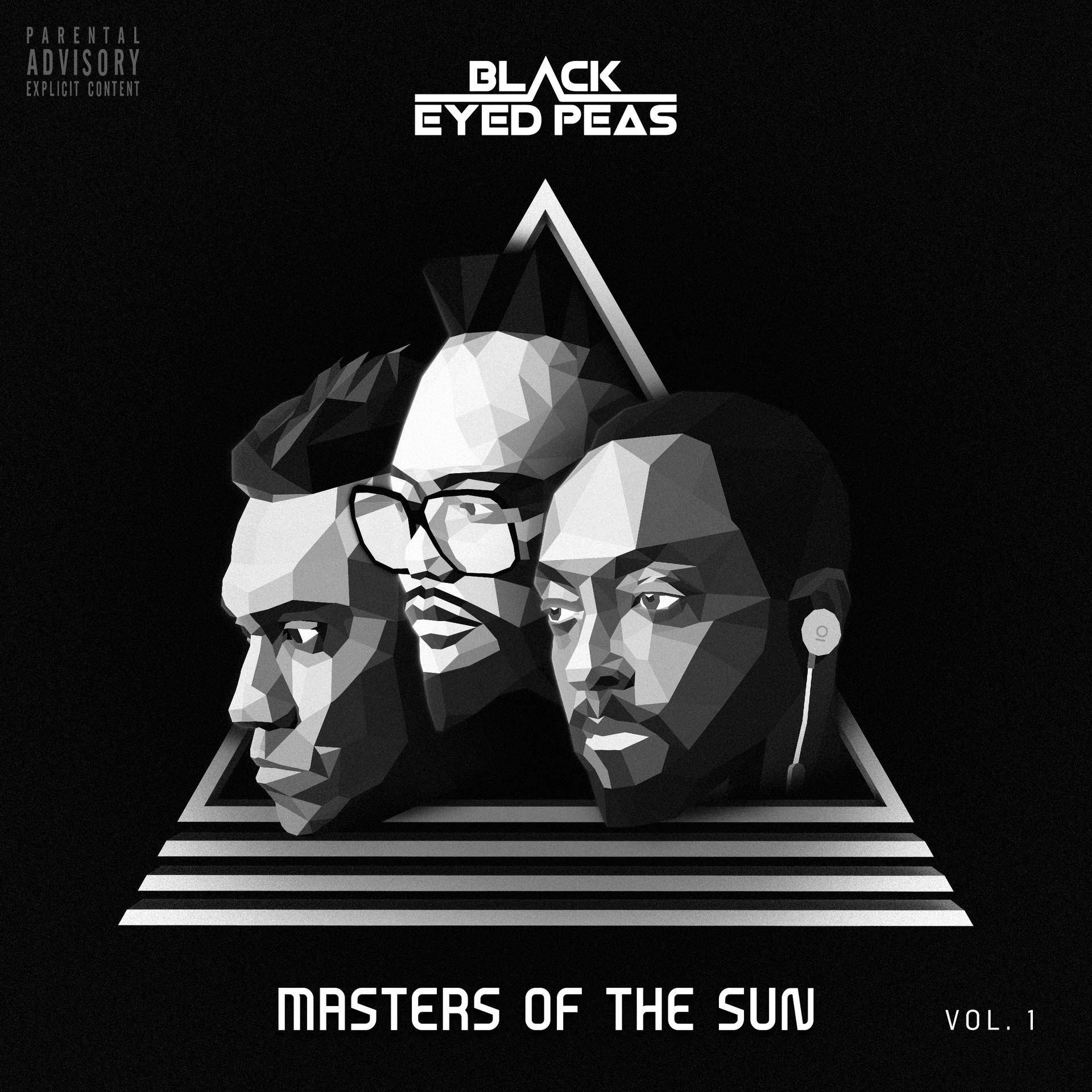 Pochette de l'album Black Eyed Peas. Visages en triangle, noir et blanc, avec texte.