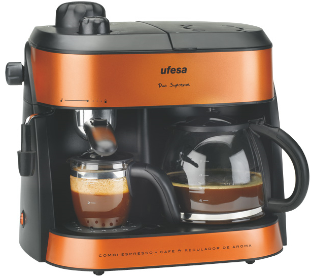Cafetera express - Ufesa CK7355 DUO Sistema exprés y de goteo 1800W, Regulador AROMA