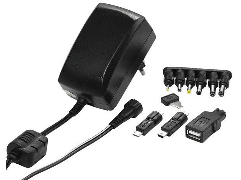 Cargador corriente - Vivanco, universal, AC/DC + USB, 27W, 2250mA, Negro