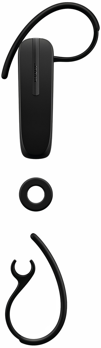Black Jabra Bluetooth headset parts. Includes the headset, ear gel and earhook.