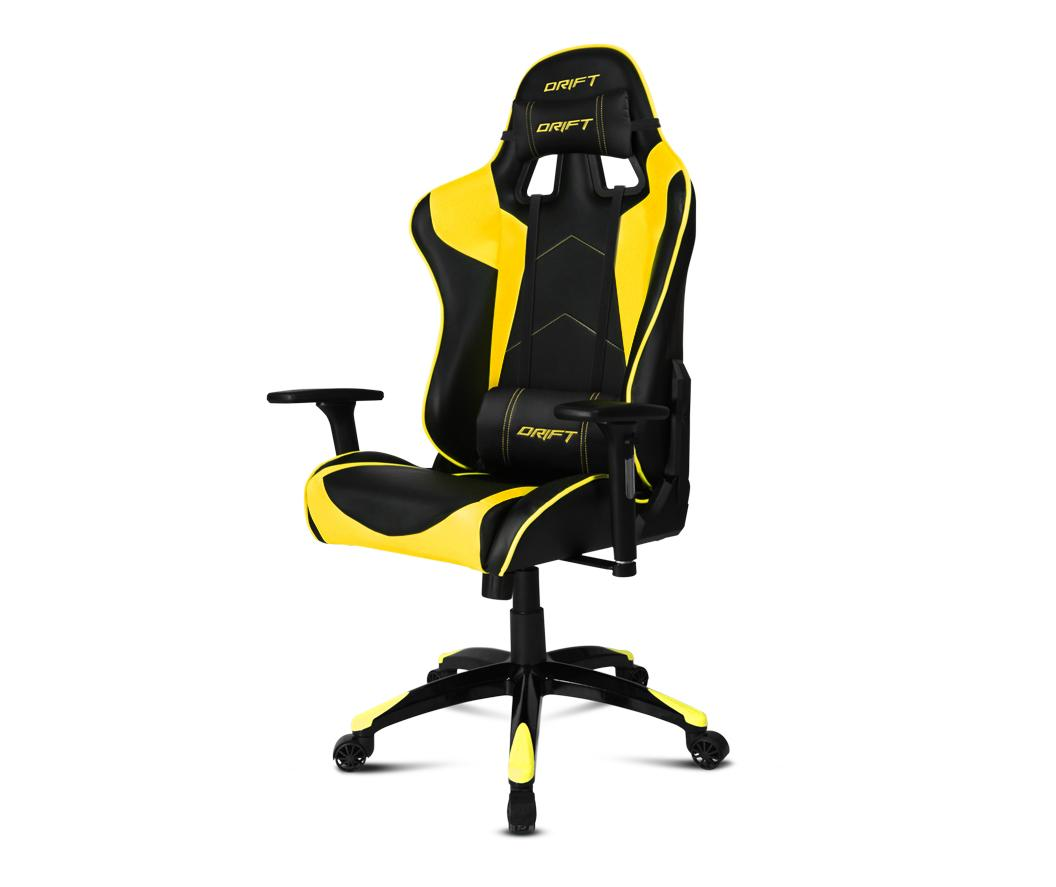 Silla gaming - Drift DR300, Acolchado, Reposabrazos, Regulable, Amarillo y negro