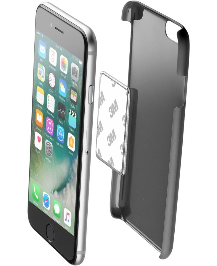 iPhone negro con funda y adhesivo 3M. La funda está separada.