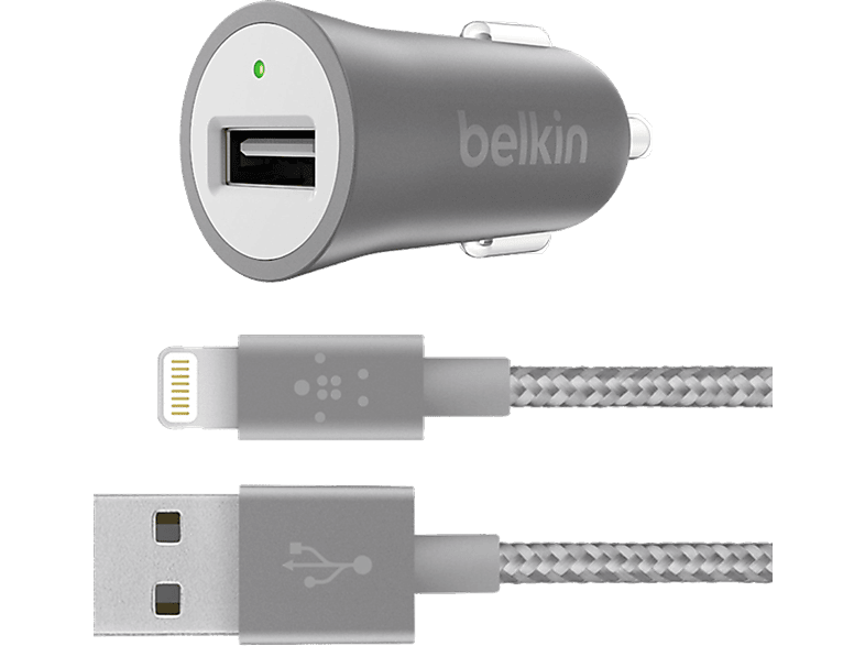 Cargador Coche Belkin f8j186bt04gry auto gris de cable usblightning para universal lightning 1.2 m 2.4 contra picos