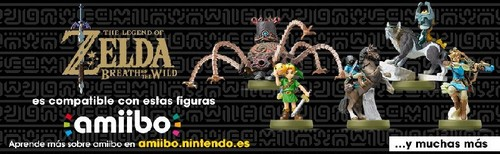 Un anuncio de figuras de Zelda Amiibo con varios personajes y texto en español.