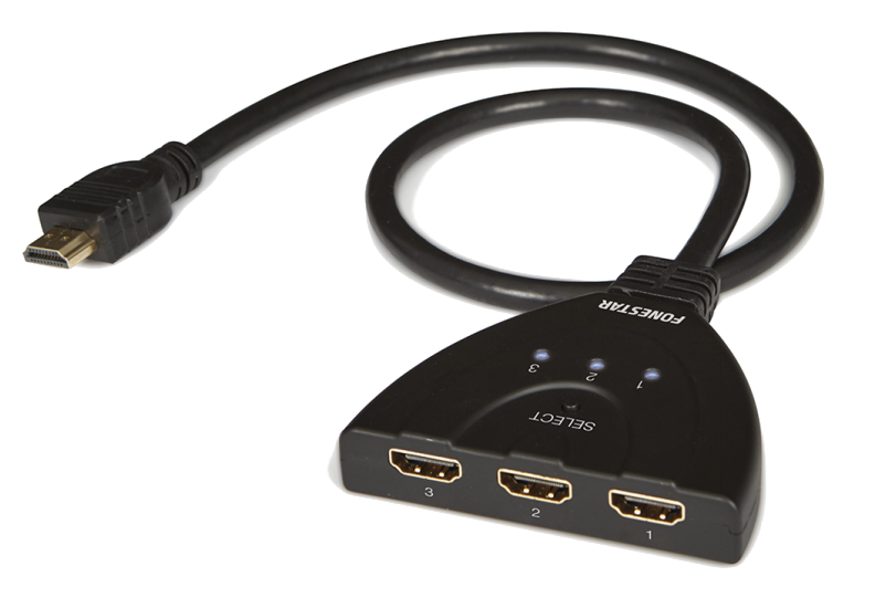 Ladrón HDMI - Fonestar FO-513, 1 Salida macho, 3 Entradas hembra, Cable 50 cm, Negro