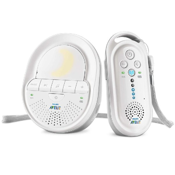 Vigilabebés Philips Avent blanco con dos unidades. Una con luna, la otra con botones.