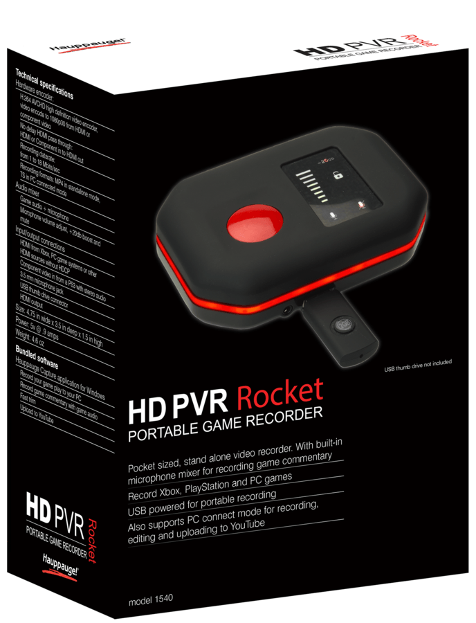 Capturadora de video - Hauppauge! HD PVR Rocket, 1080p, portátil, USB, micrófono