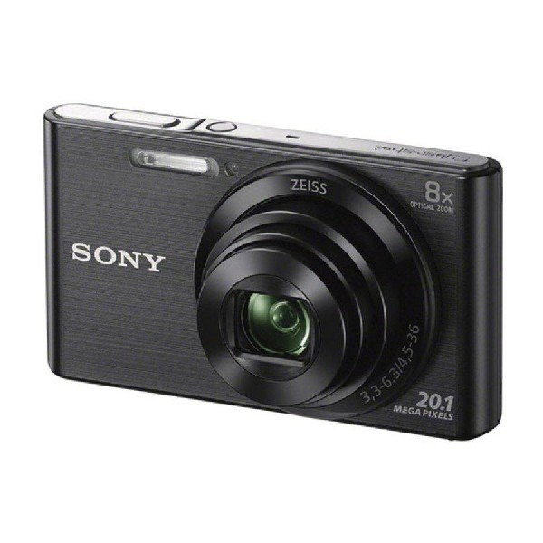 Cámara digital Sony negra. Tiene una lente y la palabra Sony.