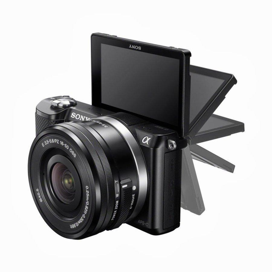 Cámara Evil - Sony ILCE 5000LB, 20.1 Mpx, WiFi, NFC, Vídeos Full HD, objetivo 16-50 mm, Negro