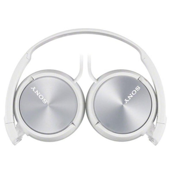 Auriculares blancos y plegables con auriculares plateados. La marca es SONY.