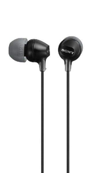 Dos auriculares Sony negros con almohadillas grises y cables negros sobre fondo blanco.