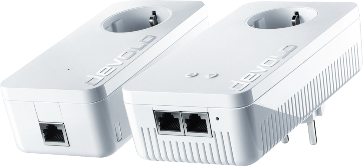 Kit de 2 adaptadores PLC - Devolo dLAN 1200+ WiFi AC, hasta 1200 Mbps, enchufe integrado, color