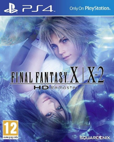 Portada del juego Final Fantasy X | X-2 HD Remaster. Dos personajes de anime en la portada. Logotipo de PS4.