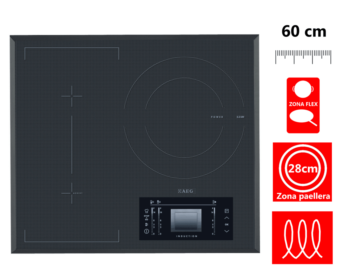 Encimera - AEG HK 693320 FG, Inducción, 3 zonas de cocción, Control de temperatura aceite