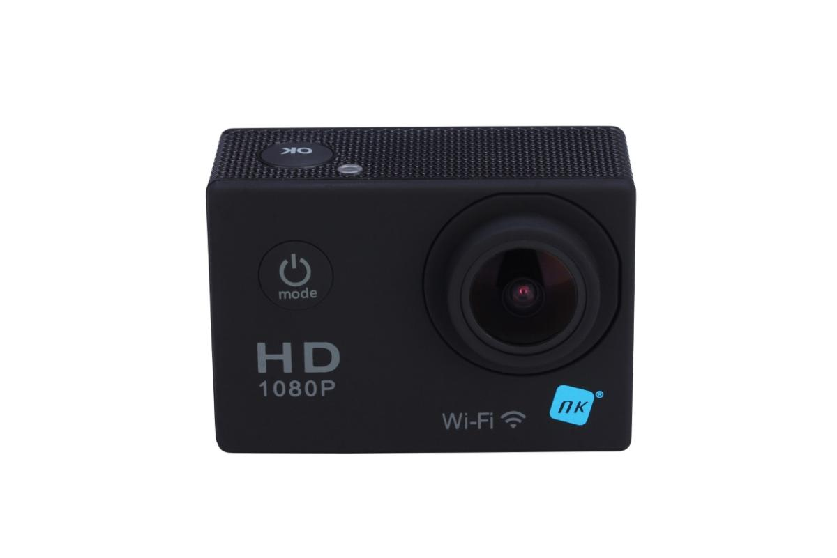Cámara deportiva - NK AC1080-RCF, Full HD 1080p, WiFi, Carcasa sumergible, Mandorc, Estuche , Negro