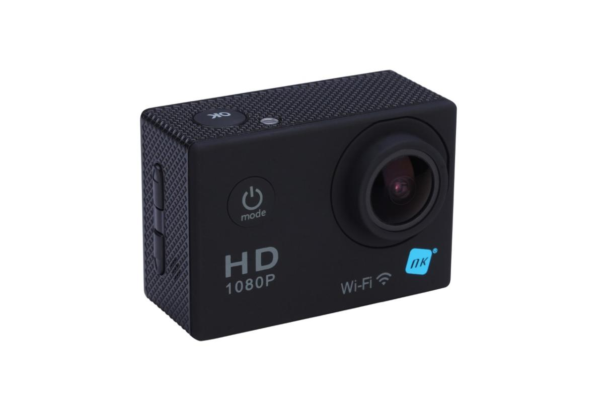 Cámara deportiva - NK AC1080-RCF, Full HD 1080p, WiFi, Carcasa sumergible, Mandorc, Estuche , Negro