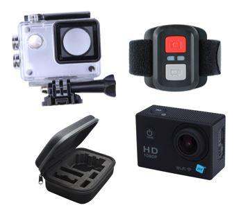 Cámara deportiva - NK AC1080-RCF, Full HD 1080p, WiFi, Carcasa sumergible, Mandorc, Estuche , Negro