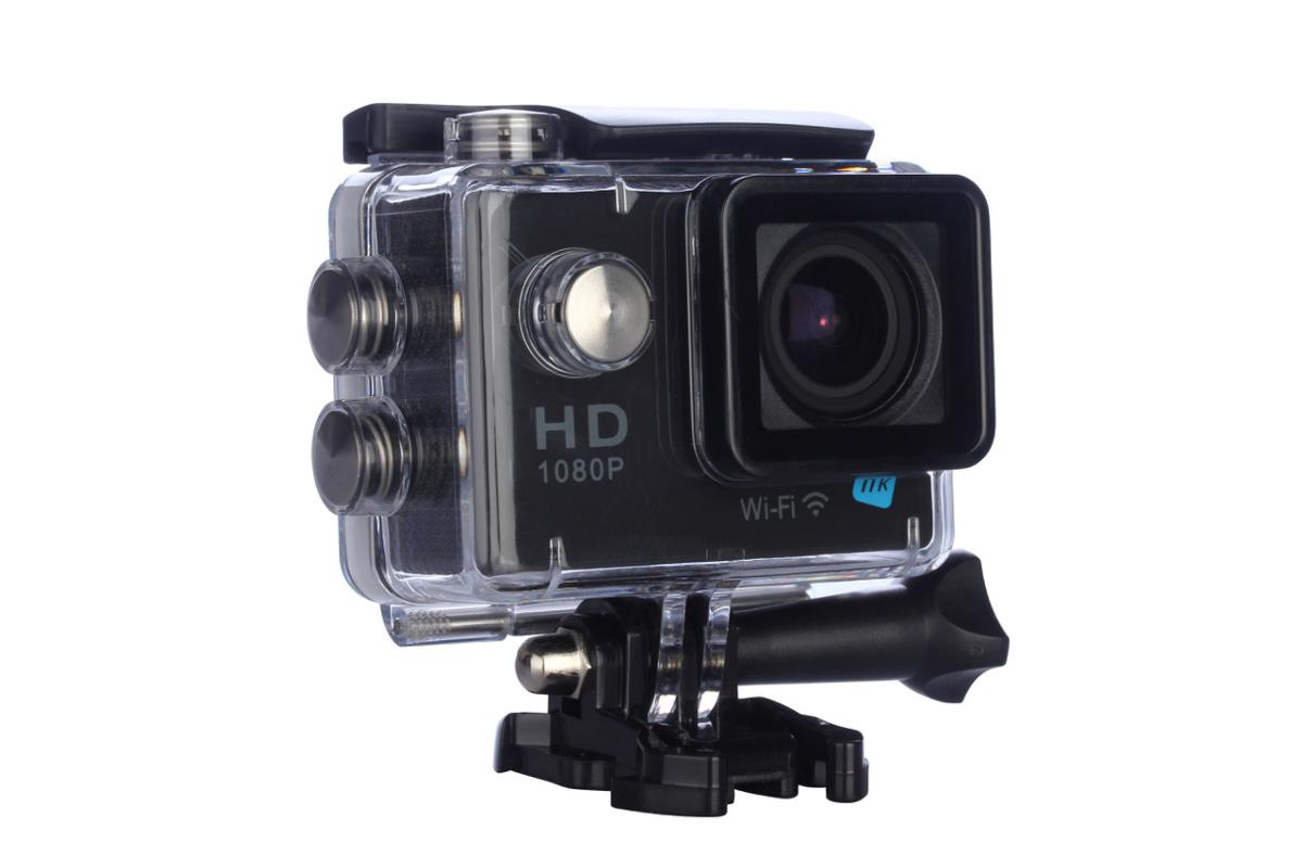 Cámara deportiva - NK AC1080-RCF, Full HD 1080p, WiFi, Carcasa sumergible, Mandorc, Estuche , Negro