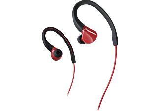 Auriculares deportivos - Pioneer SE-E3-R, IPx2, Enganche flexible, Cable 1.2 m, Rojo