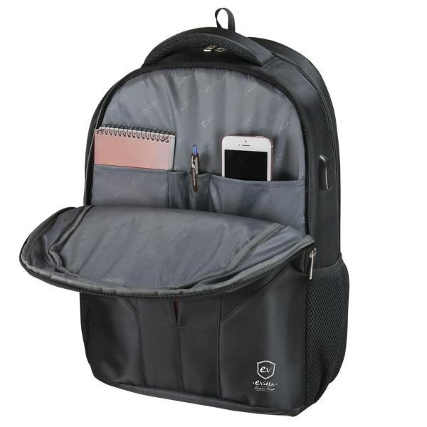 Mochila para portátil de 15.6" - E-Vitta CityJet, USB, Doble cremallera, Negra