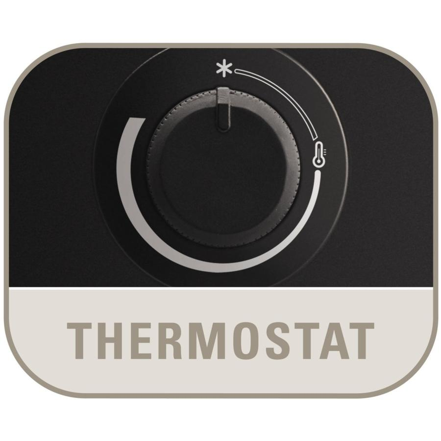Dial de control del termostato con indicador de temperatura, la palabra TERMOSTATO debajo.