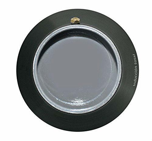 Electrodoméstico de cocina circular negro. El centro es gris y el anillo exterior es negro.