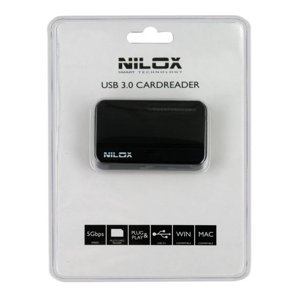 Lector de tarjetas - Nilox 10NXCR0030001, USB 3.0, Negro