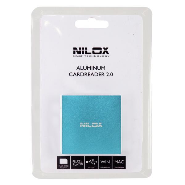 Lector de tarjetas - Nilox 10NXCRQ100003, USB 2.0, Azul