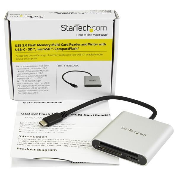 Lector de Tarjetas - StarTech.com FCREADU3C Lector Grabador USB-C 3.0 de Tarjetas Flash SD CF MicroS