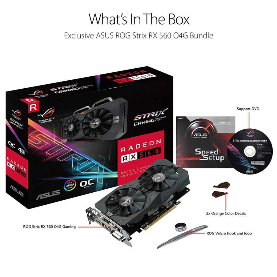 Tarjeta gráfica - ASUS AMD ROG-STRIX-RX560-4G-GAMING, 4GB GDDR5, 1336MHz