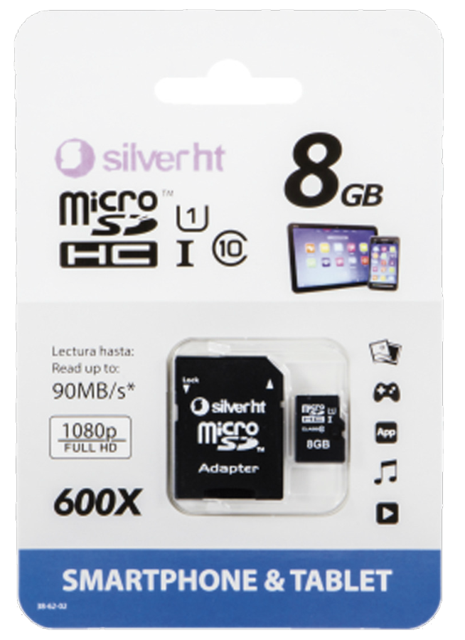 Tarjeta micro SD de 8 GB - Silver HT, 90 MB/s, Clase 10