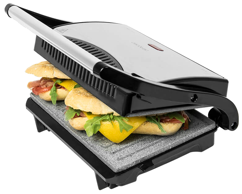 Panini Grill Parrilla rockngrill 700 cecotec rock´ngrill 700w antiadherente placa flotante regulable pinza de cierre contacto revestimiento piedra rockstone máxima y una mejor limpieza asa tacto superficie 23 14.5