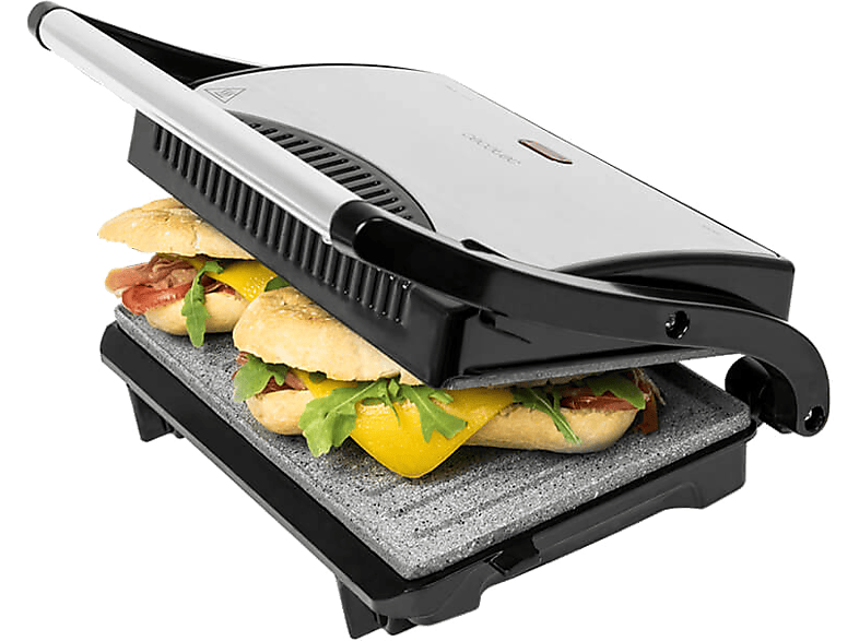Grill - Cecotec Rock"nGrill, 700W, Antiadherente, Placa flotante regulable, Pinza de cierre