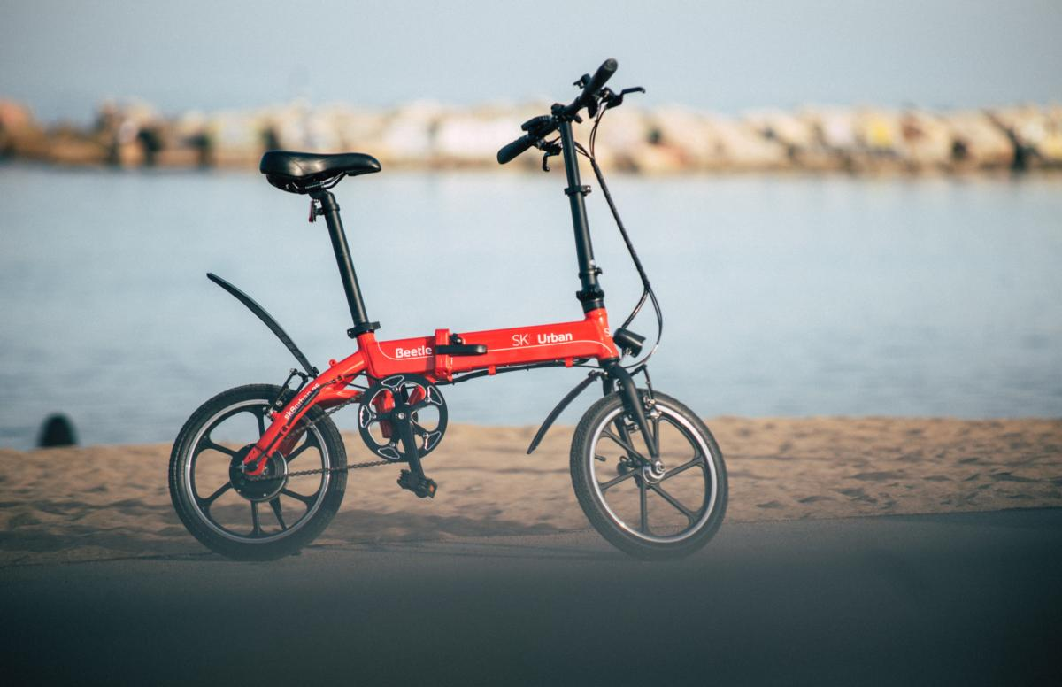 Bicicleta eléctrica - SK8 eBike Beetle, 250 W, Plegable, 25 km/h, Rojo