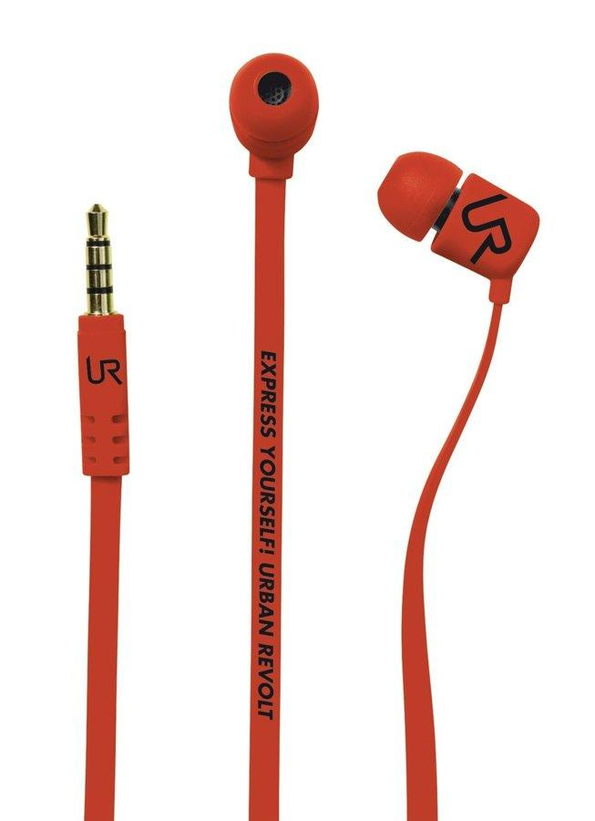 Auriculares de botón - Urban Revolt Duga, rojo, cable plano para evitar enredos