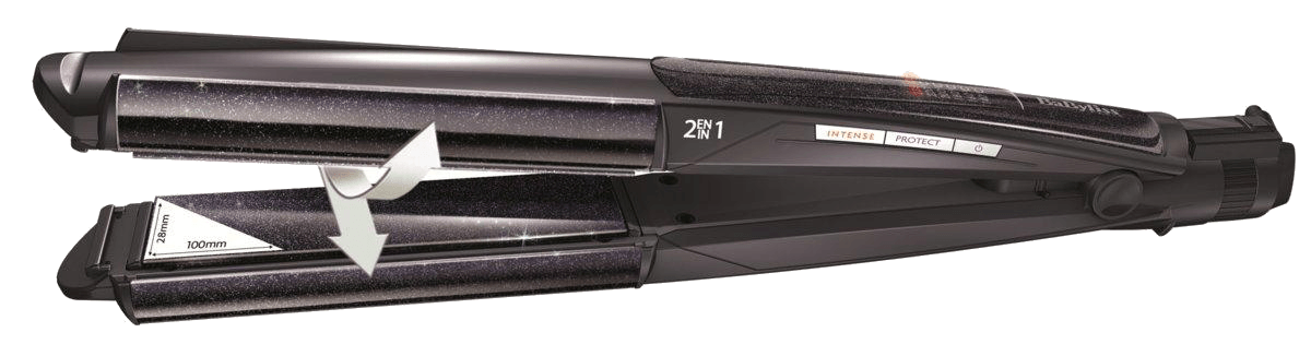 Plancha de pelo - Babyliss ST330E Revestimiento Diamond Ceramic, 2 en 1 Alisa y riza, Pantalla