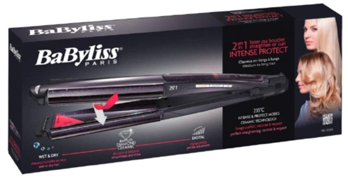 Plancha de pelo - Babyliss ST330E Revestimiento Diamond Ceramic, 2 en 1 Alisa y riza, Pantalla