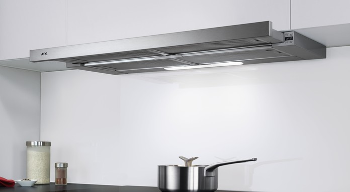 Campana decorativa - AEG DPB5950M, Telescópica, 90cm, 647 m3/h, 3 velocidades, LED, Clase A, Inox