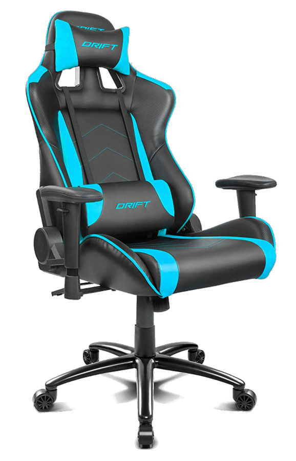 Drift Dr150bl Silla gaming profesional polipiel reposabrazos ajustable piston clase 4 asiento basculable altura regulable respaldo reclinable cojines lumbar y cervical color negroazul dr150 giratorio r150 azulnegra hasta 150 kg