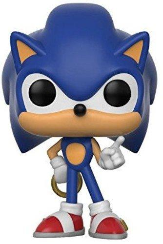 Figura de Sonic the Hedgehog. Erizo azul con ojos grandes, guantes blancos, zapatos rojos y un anillo.
