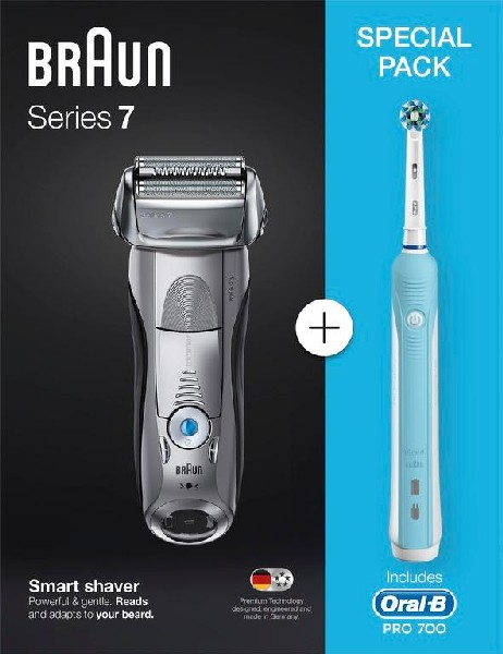 Pack - Afeitadora Braun Serie 7 7893S + Cepillo Oral B pro 500, Wet & Dry, 5 modos, Flexible,
