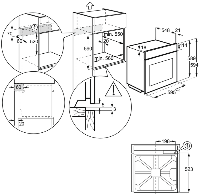 Horno - Zanussi ZOB35632XU, Multifunción, Cavidad XXL, 3 niveles de potencia, Clase A+, Inox