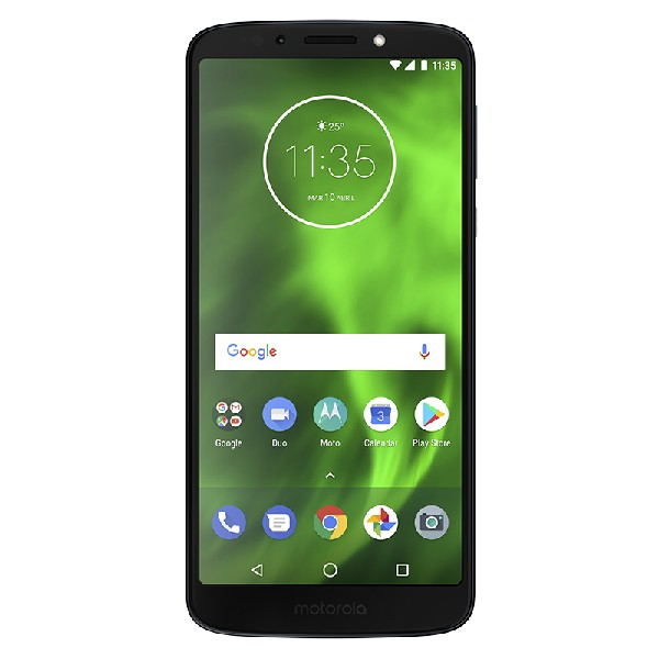 Smartphone negro con fondo verde en pantalla, mostrando la hora, barra de búsqueda de Google e iconos de aplicaciones.