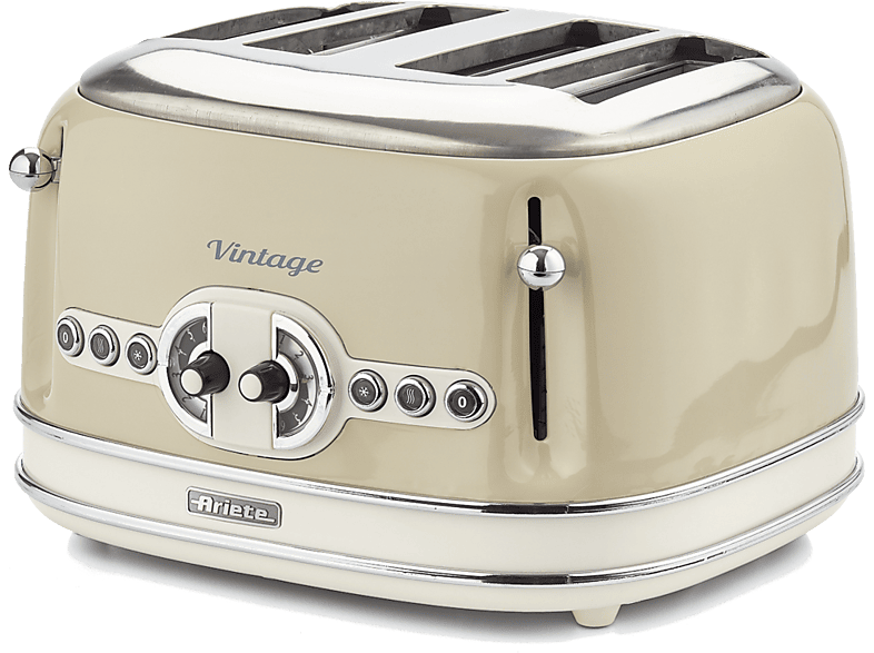 Tostadora  Ariete Vintage 156, 4 ranuras, 1600 W, 6 niveles de tostado,  Descongelación, Pastel