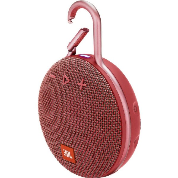 Altavoz inalámbrico - JBL Clip 3 Red, 3 W, Bluetooth, IPX7, Micrófono, Mosquetón, Rojo